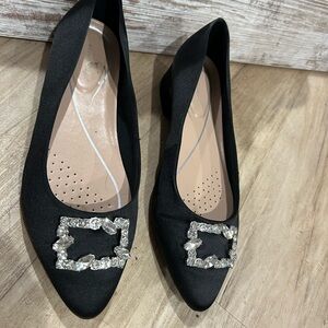 Easy Spirit Black Flats with Crystal Rhinestone Buckle